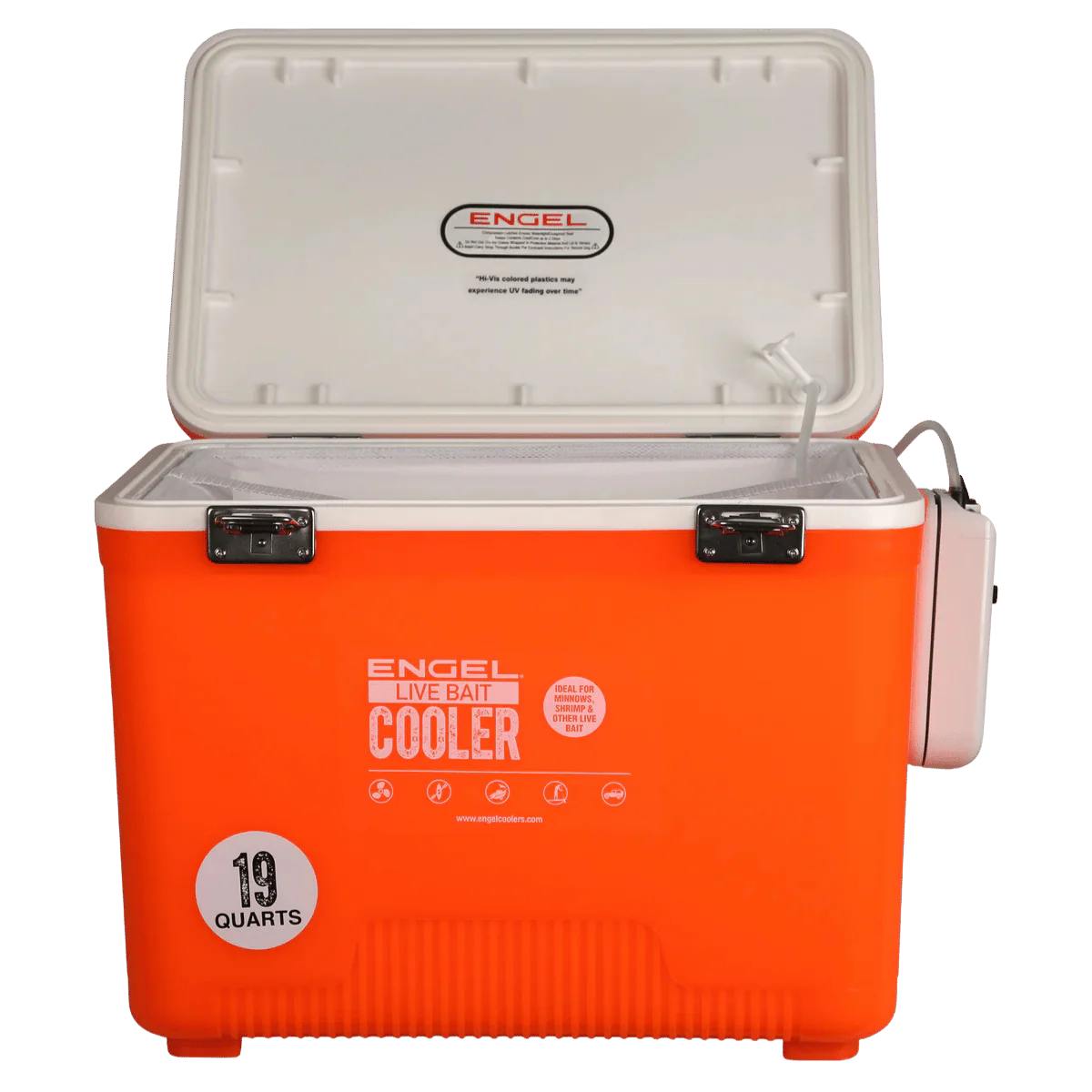 ENGEL 19 QUARTS LIVE BAIT DRYBOX/COOLER - HI VIZ ORANGE - Image 2
