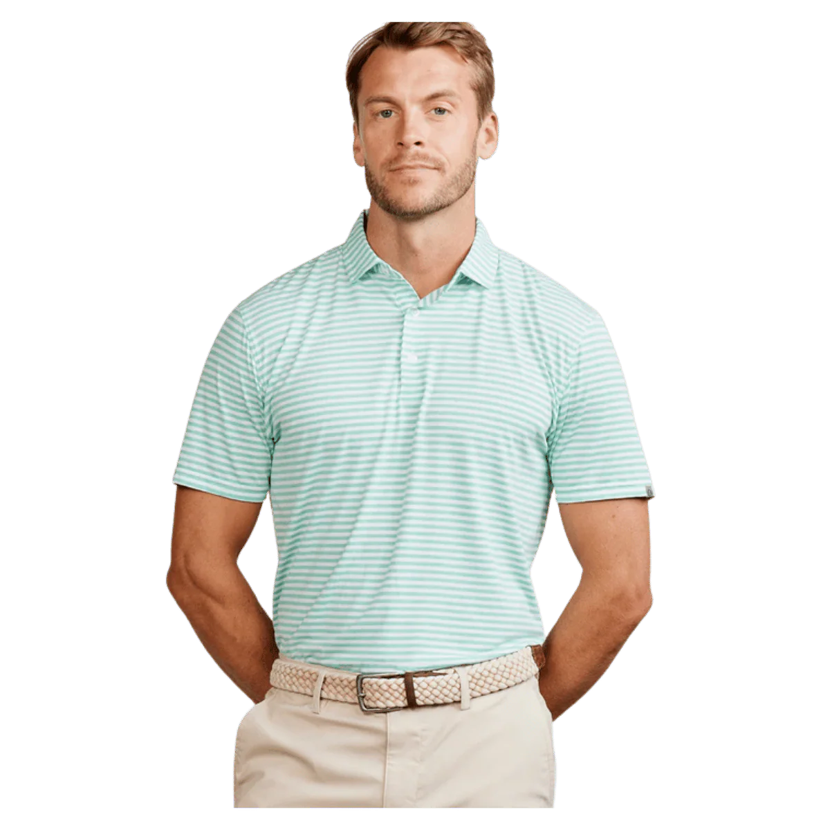 TASC CLOUD POLO BROOKLINE STRIPE - SEA GREEN HEATHER/HEATHER