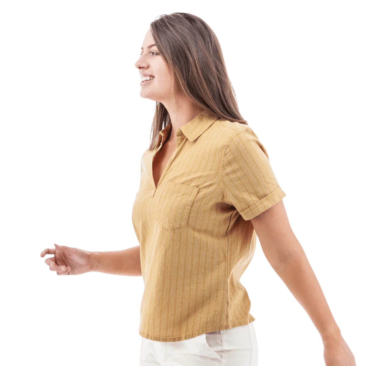 AVENTURA WOMEN'S BREEZY POPOVER CAMP SHIRT - AMBER GOLD - Image 2