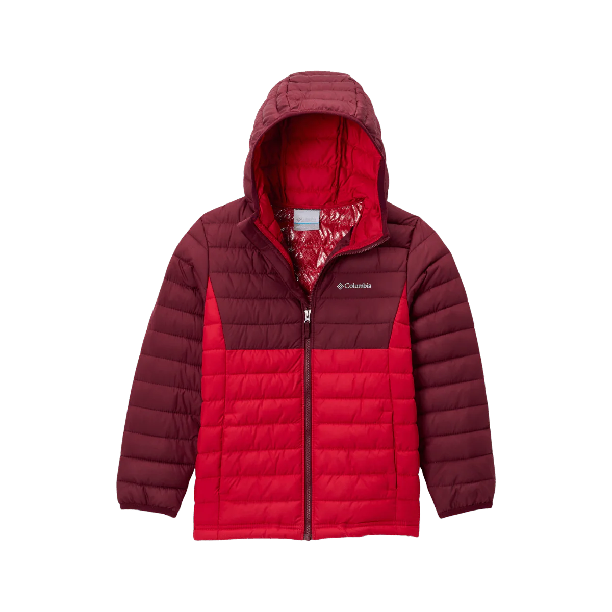 COLUMBIA BOYS' POWDER LITE II HOODED JACKET - MOUNTAIN RED