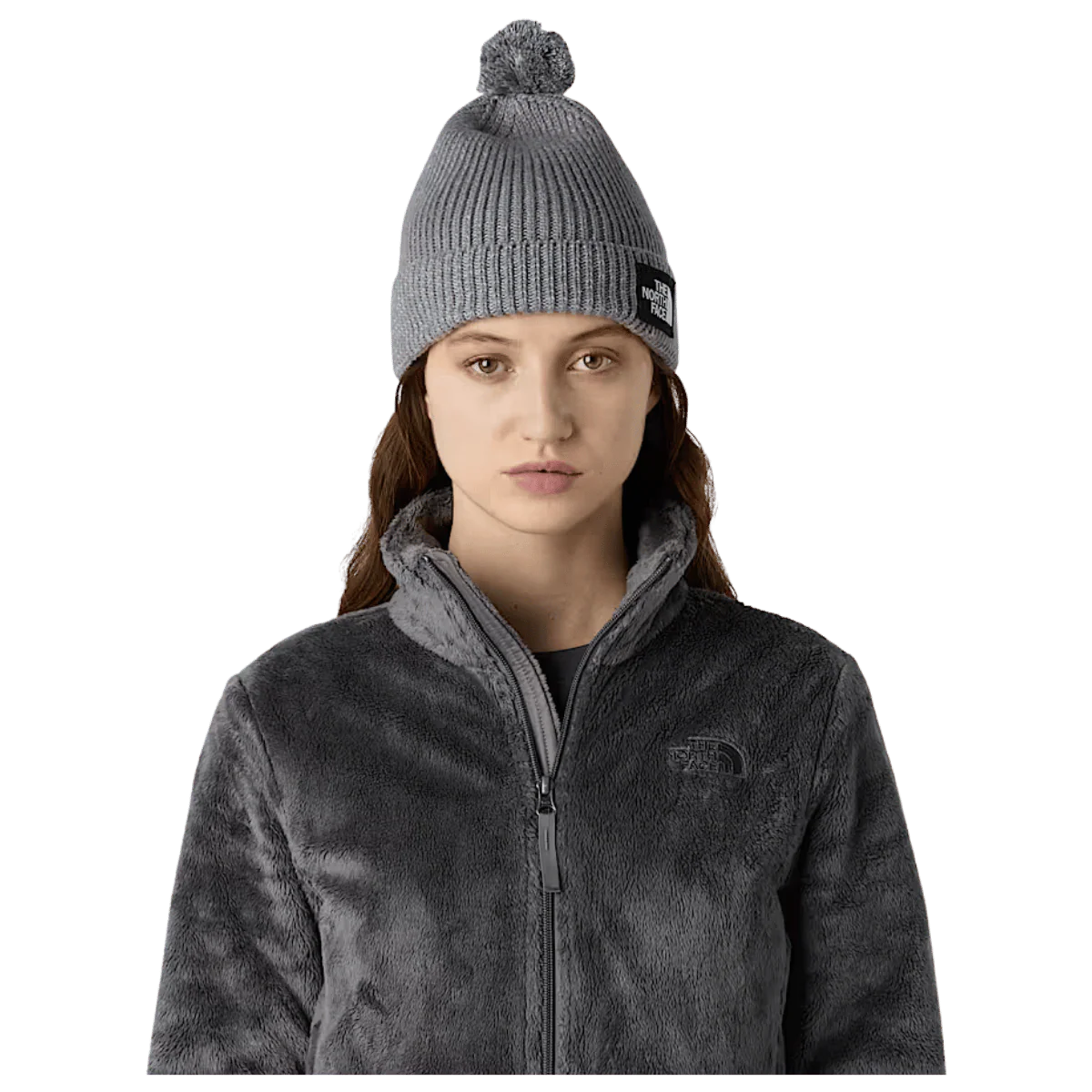 NORTHFACE TNF LOGO BOX REMOVABLE POM BEANIE - TNF MEDIUM GREY HEATHER - Image 4