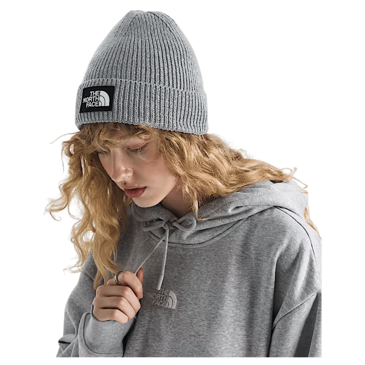 NORTHFACE TNF LOGO BOX CUFFED BEANIE - TNF MEDIUM GREY HEATHER