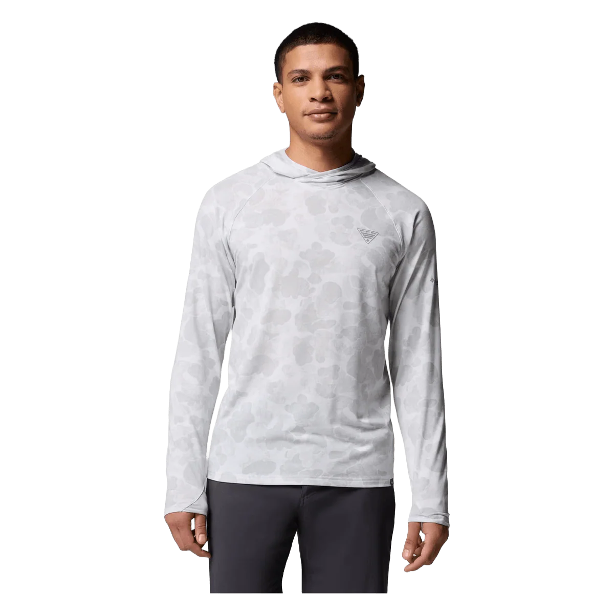 COLUMBIA MEN'S PFG UNCHARTED II PRINTED HOODIE - COOL GRAY DELTA WOODS