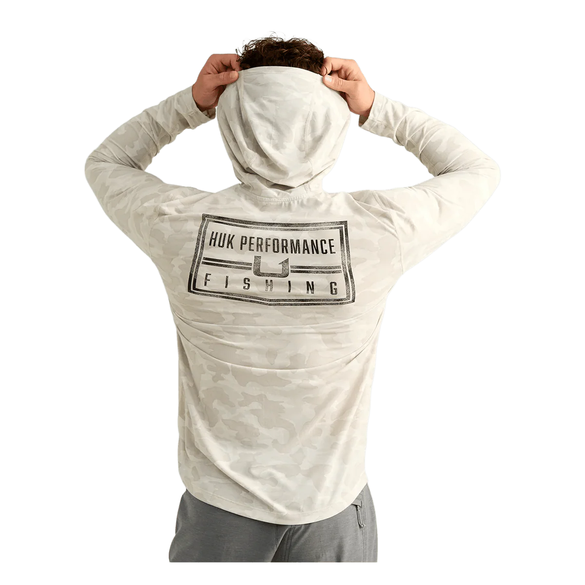 HUK DRIFT PERFORMANCE HOODIE TEE - SILVER BIRCH