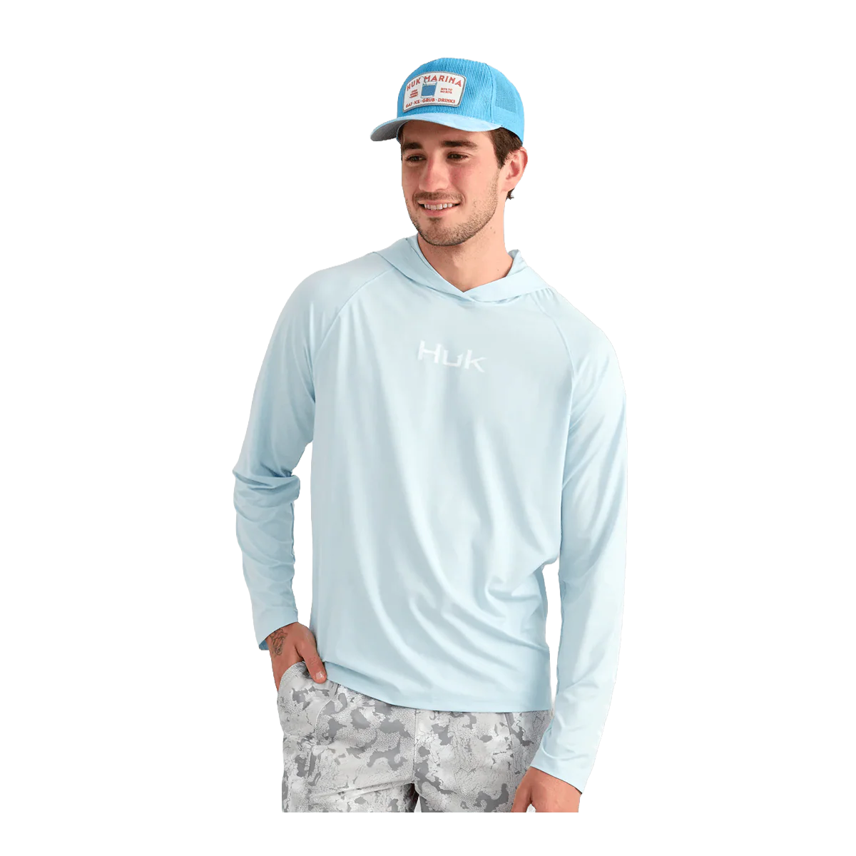 HUK AIRWEIGHT L/S HOODIE - COASTAL DRIFT HEATHER