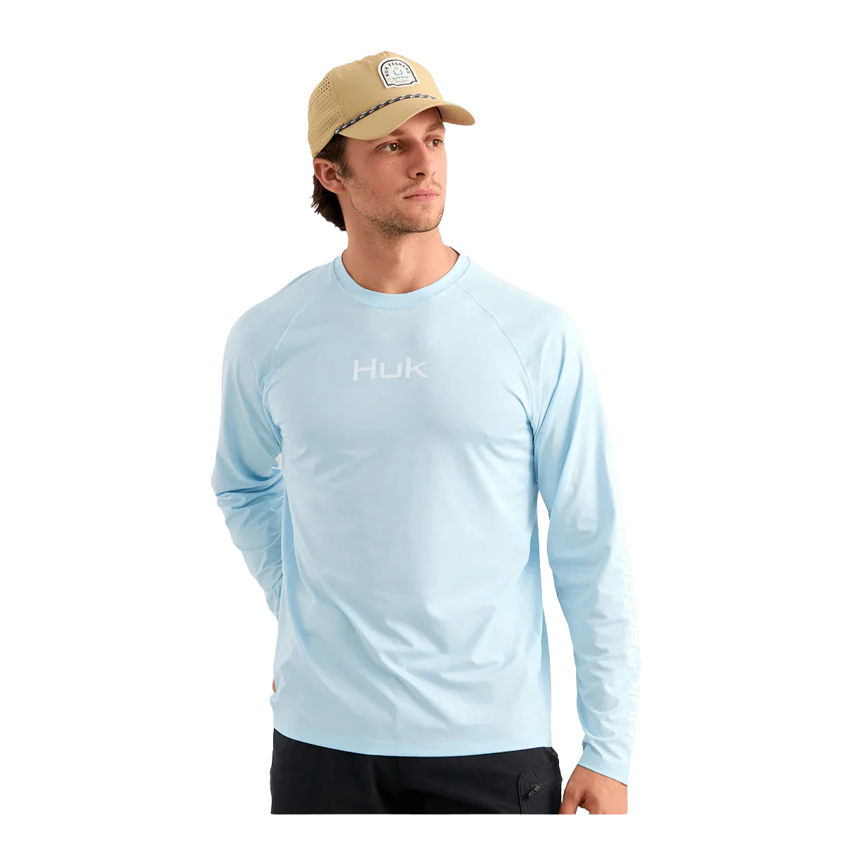 HUK AIRWEIGHT L/S CREW - COASTAL DRIFT HEATHER