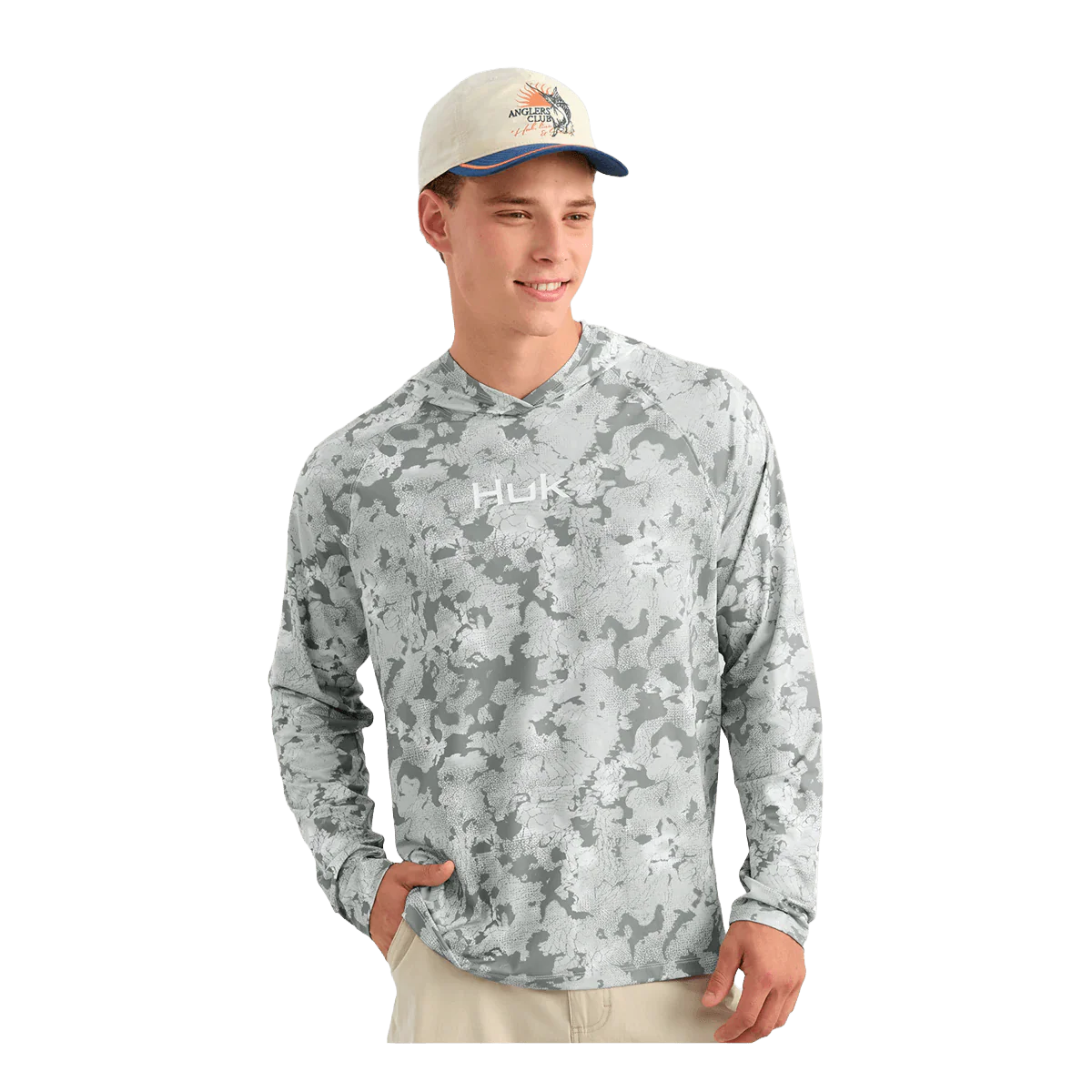 HUK AIRWEIGHT PRINTED HOODIE - SHARKSKIN ESTUARY CAMO