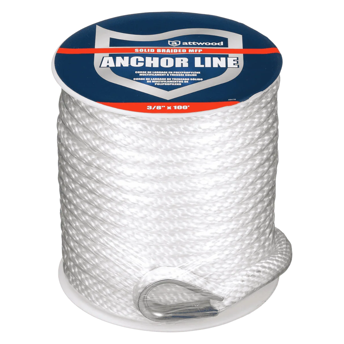 ATTWOOD BOAT ANCHOR LINE 3/8' X 100' - WHITE