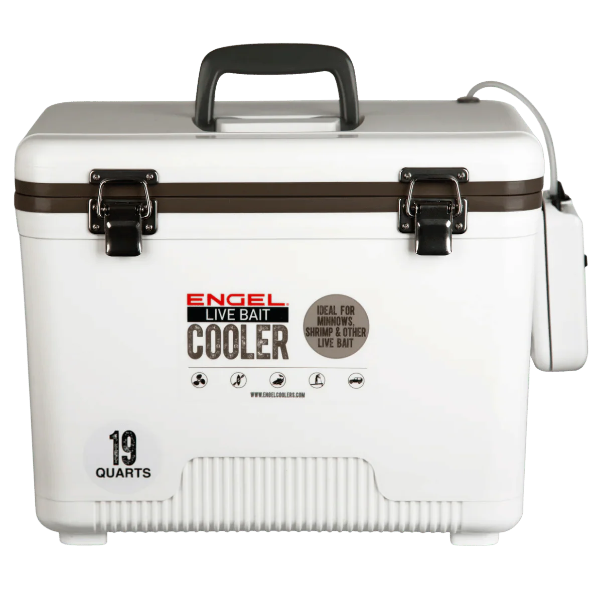 ENGEL 19 QUARTS LIVEBAIT COOLER/DRYBOX W/AERATOR PUMP - WHITE